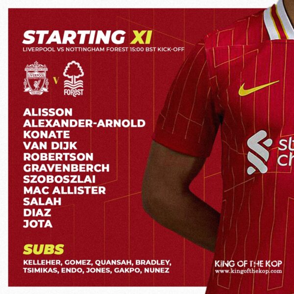 Confirmed: Liverpool team vs Nottingham Forest