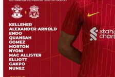 Confirmed: Liverpool team vs Southampton