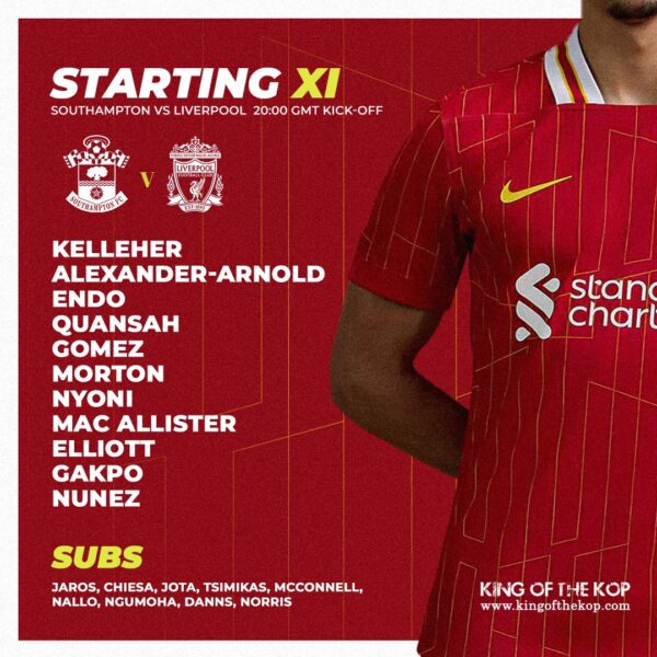 Confirmed: Liverpool team vs Southampton