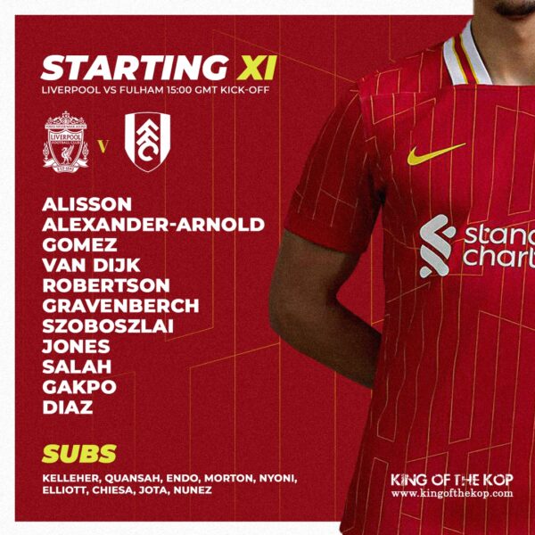 Liverpool team vs Fulham premier League Anfield 14th of December 2024