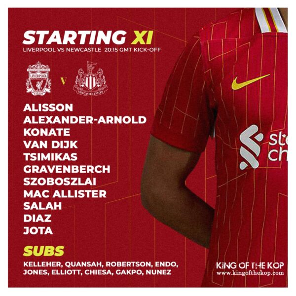 Confirmed: Liverpool team vs Newcastle Utd