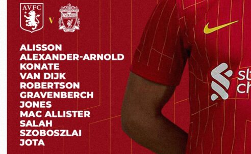 Confirmed: Liverpool team vs Aston Villa